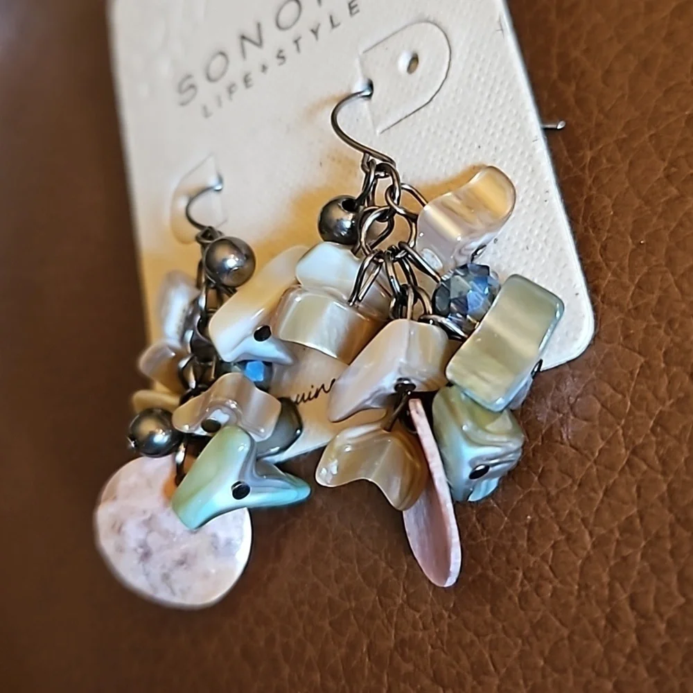 3/$30 SONOMA Cluster Shell Beaded Dangle Hook Festival Earrings